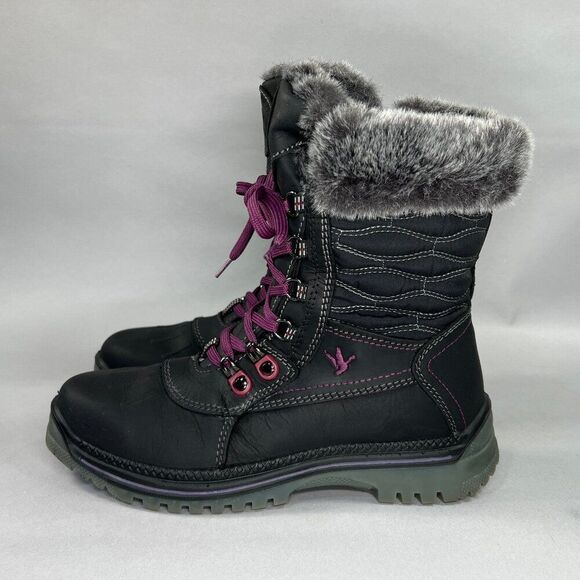 Santana Canada Maldine 2 Boots Women's Size 7 Black Leather Faux Fur Winter Boot - Picture 4 of 15